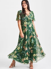 Scarlett & Jo Green Floral Isabelle Angel Sleeve Maxi Dress - Image 3 of 5
