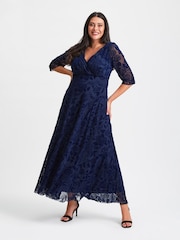 Scarlett & Jo Blue Verity Flock Maxi Gown - Image 1 of 4