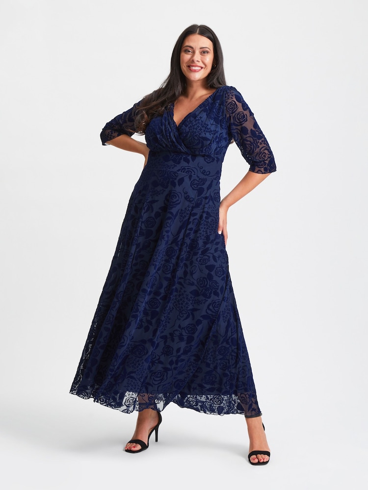 Scarlett & Jo Blue Verity Flock Maxi Gown - Image 1 of 4