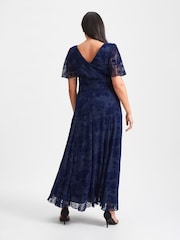 Scarlett & Jo Blue Isabelle Velvet Flock Angel Sleeve Maxi Dress - Image 2 of 8