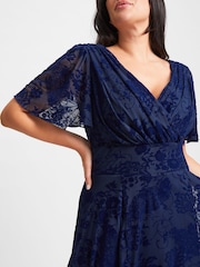 Scarlett & Jo Blue Isabelle Velvet Flock Angel Sleeve Maxi Dress - Image 8 of 8