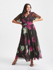 Scarlett & Jo Black Rose Curve Isabelle Angel Sleeve Maxi Dress - Image 1 of 4