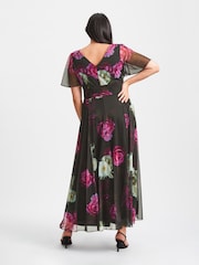 Scarlett & Jo Black Rose Curve Isabelle Angel Sleeve Maxi Dress - Image 2 of 4