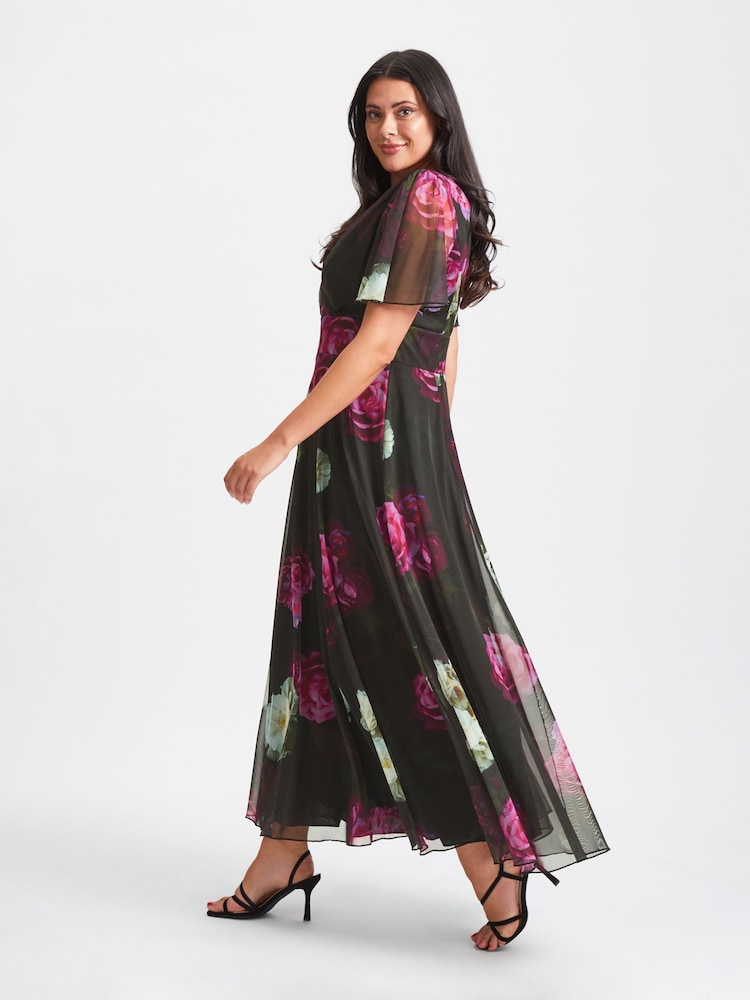 Scarlett & Jo Black Rose Curve Isabelle Angel Sleeve Maxi Dress - Image 3 of 4