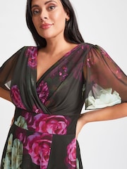 Scarlett & Jo Black Rose Curve Isabelle Angel Sleeve Maxi Dress - Image 4 of 4