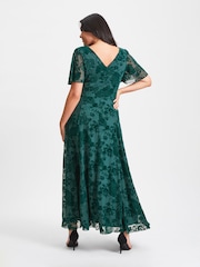 Scarlett & Jo Green Isabelle Velvet Flock Angel Sleeve Maxi Dress - Image 2 of 4