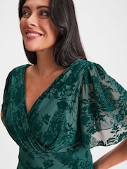 Scarlett & Jo Green Isabelle Velvet Flock Angel Sleeve Maxi Dress - Image 4 of 4