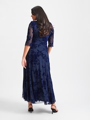 Scarlett & Jo Dark Blue Elizabeth Velvet Flocked Mesh Maxi Gown - Image 2 of 4
