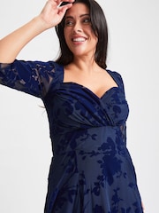 Scarlett & Jo Dark Blue Elizabeth Velvet Flocked Mesh Maxi Gown - Image 4 of 4