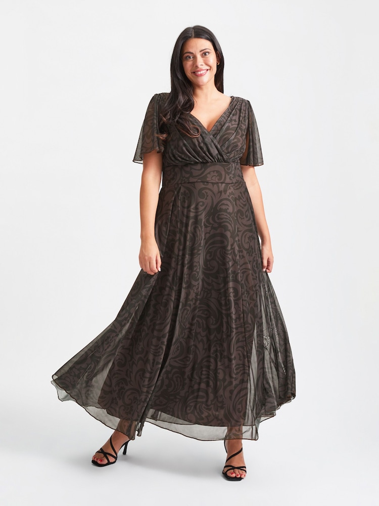 Scarlett & Jo Chocolate Brown Paisley Isabelle Angel Sleeve Maxi Dress - Image 1 of 4