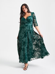 Scarlett & Jo Green Elizabeth Velvet Flocked Mesh Maxi Gown - Image 1 of 5