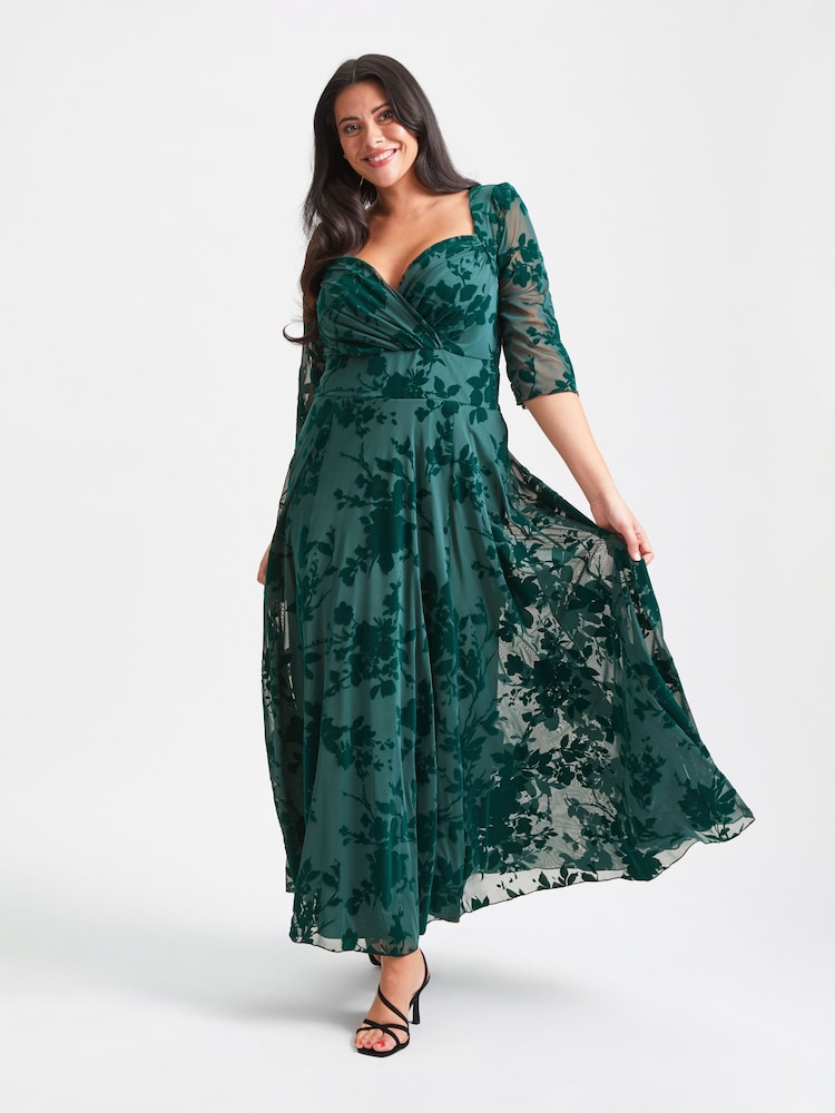 Verde - Vestido maxi de malla con terciopelo de relieve Elizabeth de Scarlett & Jo - Imagen 1 de 5 Verde - Vestido maxi de malla con terciopelo de relieve Elizabeth de Scarlett & Jo - Imagen 1 de 5