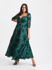 Scarlett & Jo Green Elizabeth Velvet Flocked Mesh Maxi Gown - Image 2 of 5
