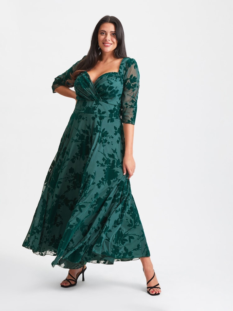 Verde - Vestido maxi de malla con terciopelo de relieve Elizabeth de Scarlett & Jo - Imagen 2 de 5 Verde - Vestido maxi de malla con terciopelo de relieve Elizabeth de Scarlett & Jo - Imagen 2 de 5