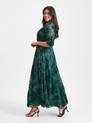 Scarlett & Jo Green Elizabeth Velvet Flocked Mesh Maxi Gown - Image 3 of 5