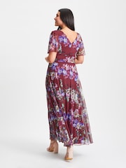 Scarlett & Jo Burgundy Red Floral Isabelle Angel Sleeve Maxi Dress - Image 2 of 4