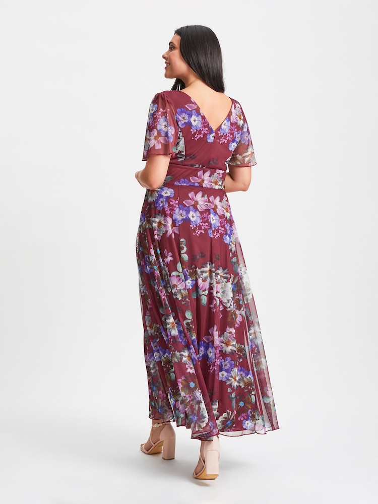 Scarlett & Jo Burgundy Red Floral Isabelle Angel Sleeve Maxi Dress - Image 2 of 4