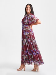 Scarlett & Jo Burgundy Red Floral Isabelle Angel Sleeve Maxi Dress - Image 3 of 4