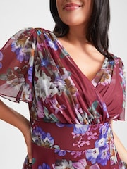 Scarlett & Jo Burgundy Red Floral Isabelle Angel Sleeve Maxi Dress - Image 4 of 4