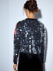 Red Sequin Floral - Supermekani kardigan s okruglim izrezom i dugim rukavima - Slika 2 od 7