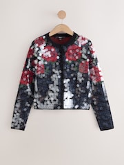 Red Sequin Floral - Supermekani kardigan s okruglim izrezom i dugim rukavima - Slika 5 od 7
