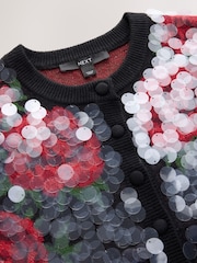 Red Sequin Floral - Supermekani kardigan s okruglim izrezom i dugim rukavima - Slika 7 od 7