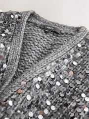 Charcoal Grey Sequin Soft Touch Chunky Knit Open Cardigan - Image 7 of 8