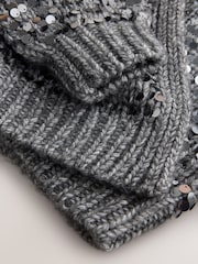Charcoal Grey Sequin Soft Touch Chunky Knit Open Cardigan - Image 8 of 8