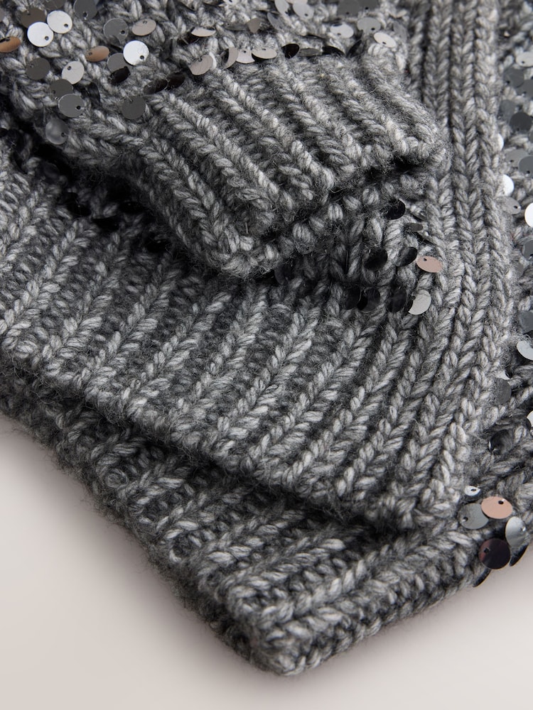 Charcoal Grey Sequin Soft Touch Chunky Knit Open Cardigan - Image 8 of 8 Charcoal Grey Sequin Soft Touch Chunky Knit Open Cardigan - Image 8 of 8