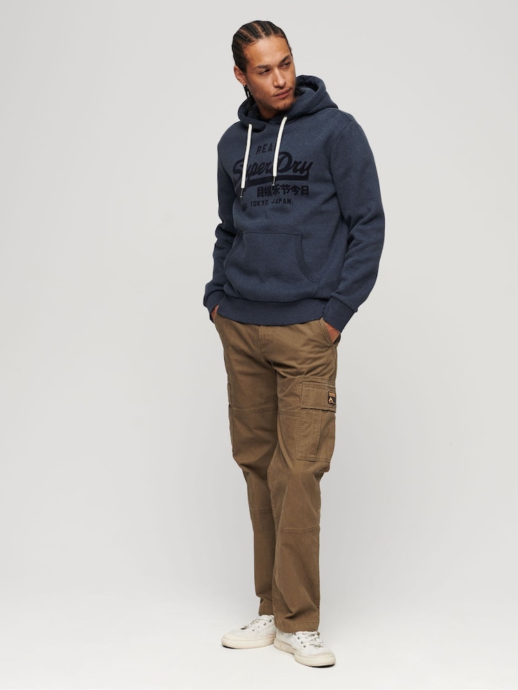 Superdry Blue Tonal Vintage Logo Hoodie - Image 2 of 6