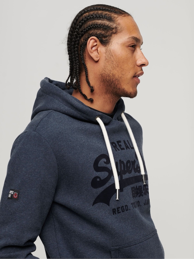 Superdry Blue Tonal Vintage Logo Hoodie - Image 3 of 6