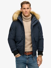 Superdry Blue Hooded Everest Puffer Bomber Jacket - Image 1 of 7