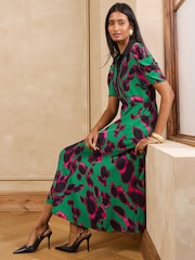 Love & Roses Green Animal Contrast Collared Midi Dress - Image 3 of 5