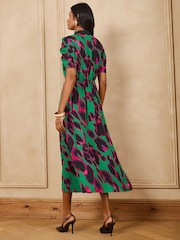 Love & Roses Green Animal Contrast Collared Midi Dress - Image 5 of 5