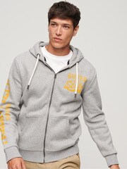 Superdry Grey/White Athletic College Graphic Zip Up Hoodie - Image 1 of 5
