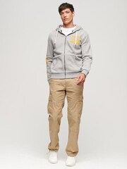 Superdry Grey/White Athletic College Graphic Zip Up Hoodie - Image 3 of 5
