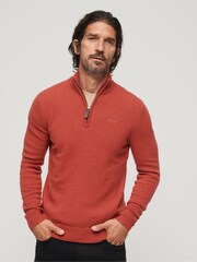 Superdry Orange Essential Embroidered Knit Henley Jumper - Image 1 of 6