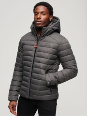 Superdry Grey Hooded Fuji Herringbone Jacket - Image 1 of 6