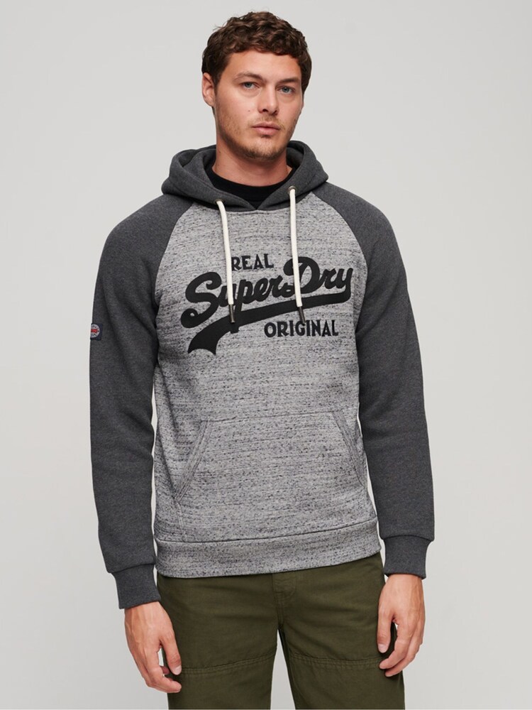 Superdry Black Grey Athletic Vintage Logo Raglan Hoodies - Image 1 of 6