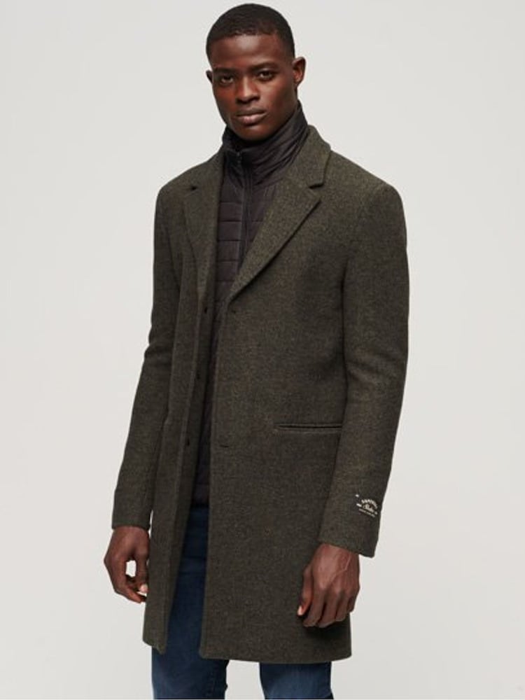 Superdry Green 2 In 1 Wool Town Coat - Image 2 of 6