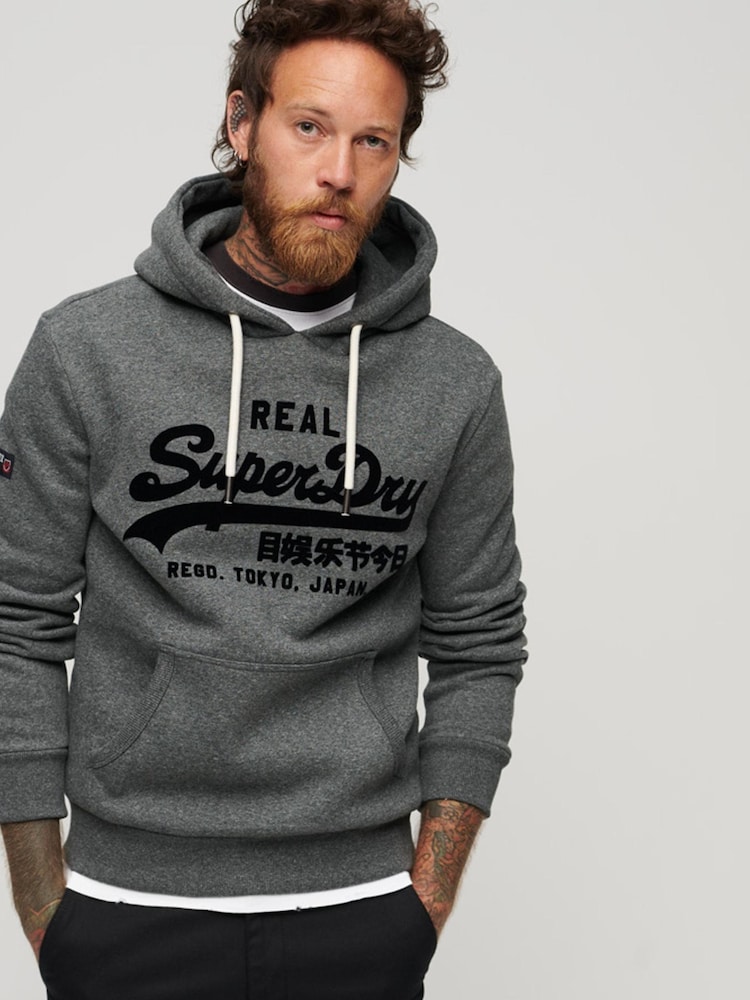 Superdry Grey Tonal Vintage Logo Hoodie - Image 1 of 6
