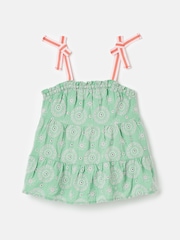 Joules Girls' Playtime Green Tiered Woven Top - Image 1 of 5