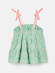 Joules Girls' Playtime Green Tiered Woven Top - Image 2 of 5
