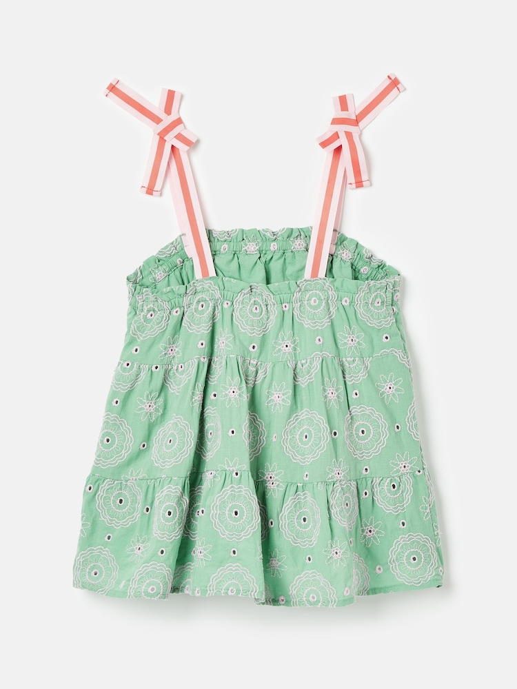 Joules Girls' Playtime Green Tiered Woven Top - Image 2 of 5