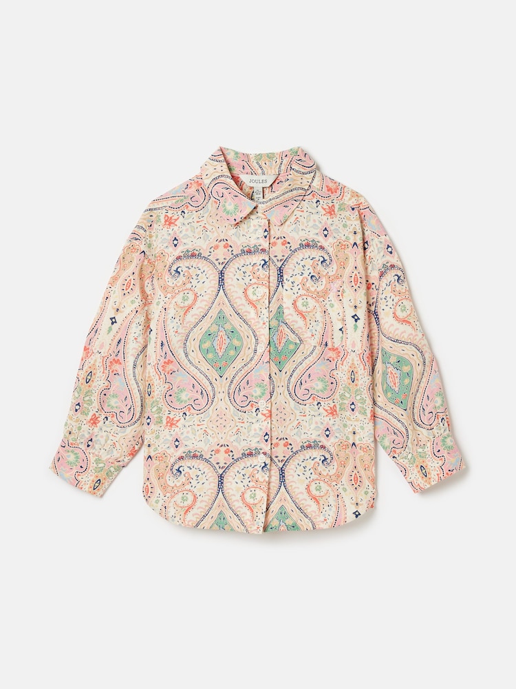 Joules Girls' Edith Pink Paisley Shirt With Linen - Image 1 of 5