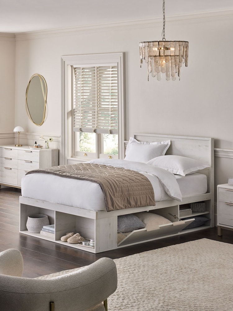 White Oak Effect Bronx Platform Bed Frame with Storage - Image 1 of 8