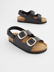 Black Leather Wide Fit (G) Two Strap Corkbed Sandals - Image 1 of 8