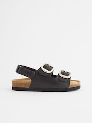 Black Leather Wide Fit (G) Two Strap Corkbed Sandals - Image 2 of 8