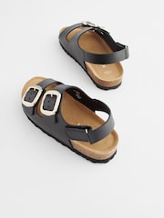 Black Leather Wide Fit (G) Two Strap Corkbed Sandals - Image 3 of 8