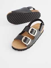 Black Leather Wide Fit (G) Two Strap Corkbed Sandals - Image 4 of 8